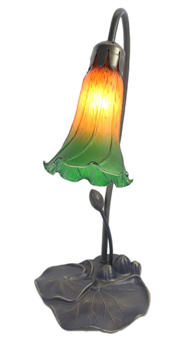 Tiffany Single Lily Lamp Amber And Green - Click Image to Close
